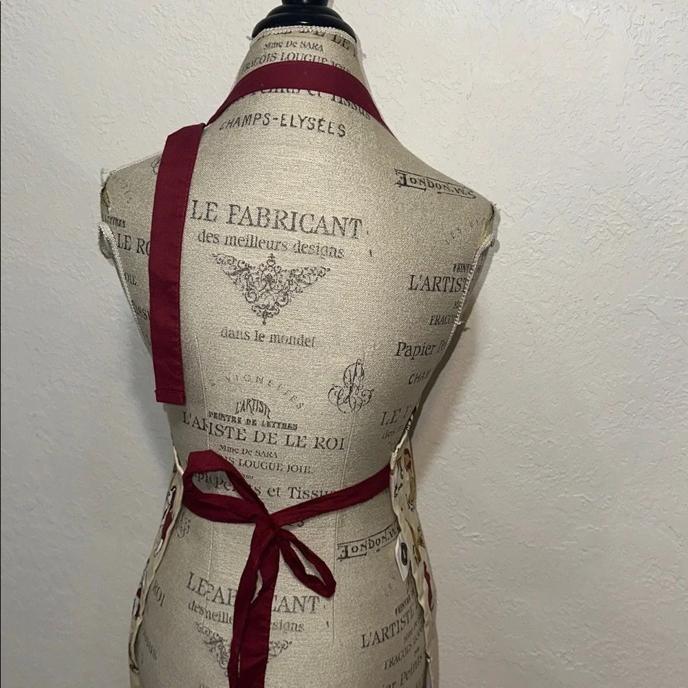 Chef Central Canines Full Apron Cotton Dog Breed Print Cream Burgundy New